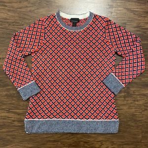 J. Crew Collection Cashmere Red Navy Diamond Print Crew Neck